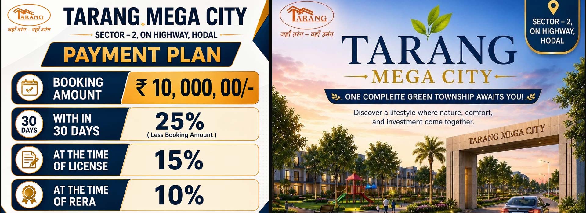 Tarang Mega City Plots Hodal Banner